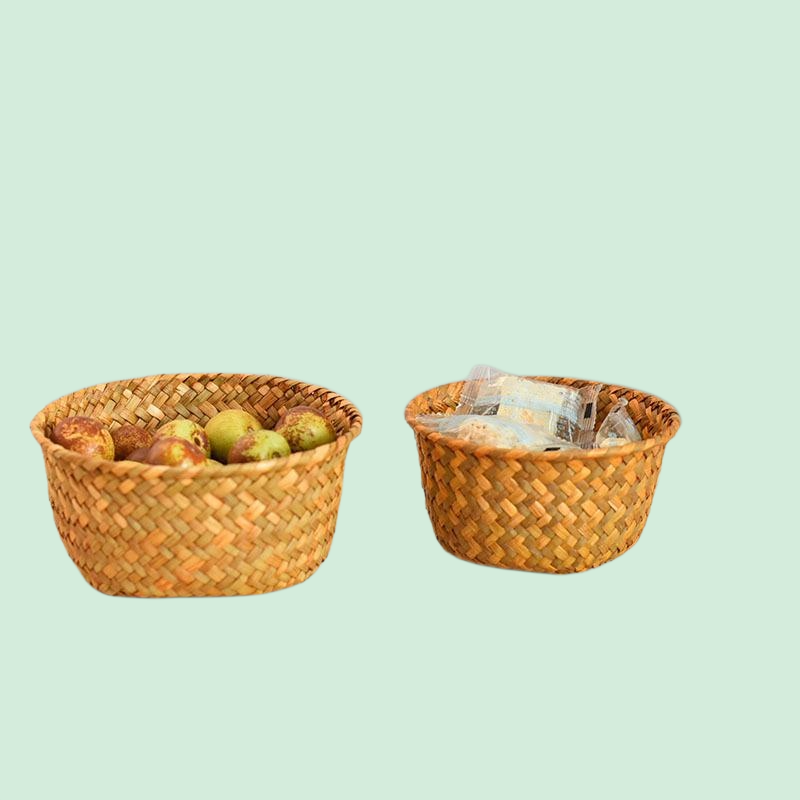 天然海草編織收納籃 廚房生薑大蒜儲物小圓籃