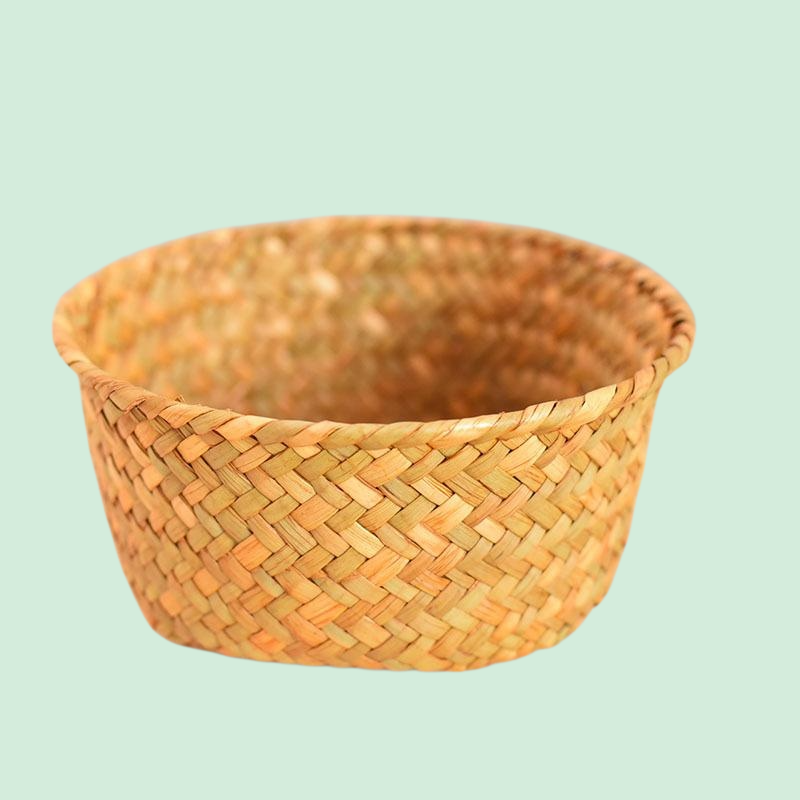 天然海草編織收納籃 廚房生薑大蒜儲物小圓籃