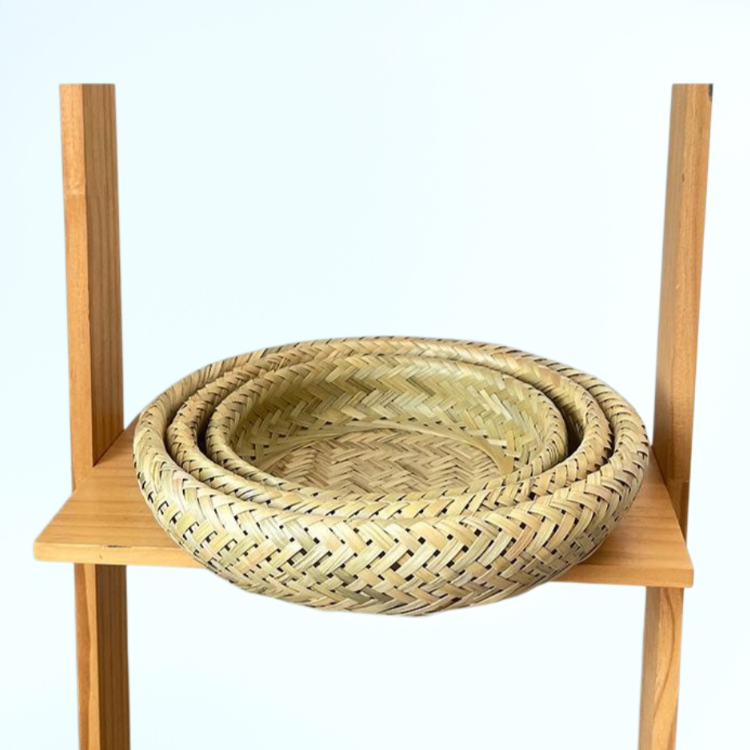 수제 이중 겹 레이저 컷 대나무 바구니