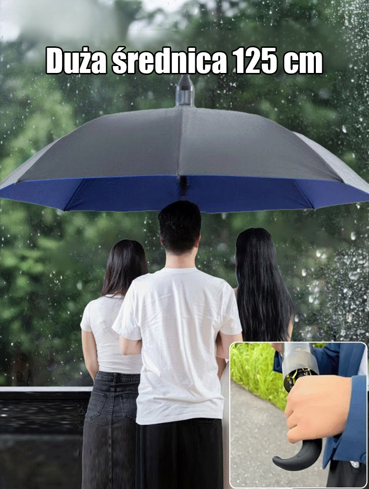 Automatyczny, dwuwarstwowy, wiatroodporny parasol.