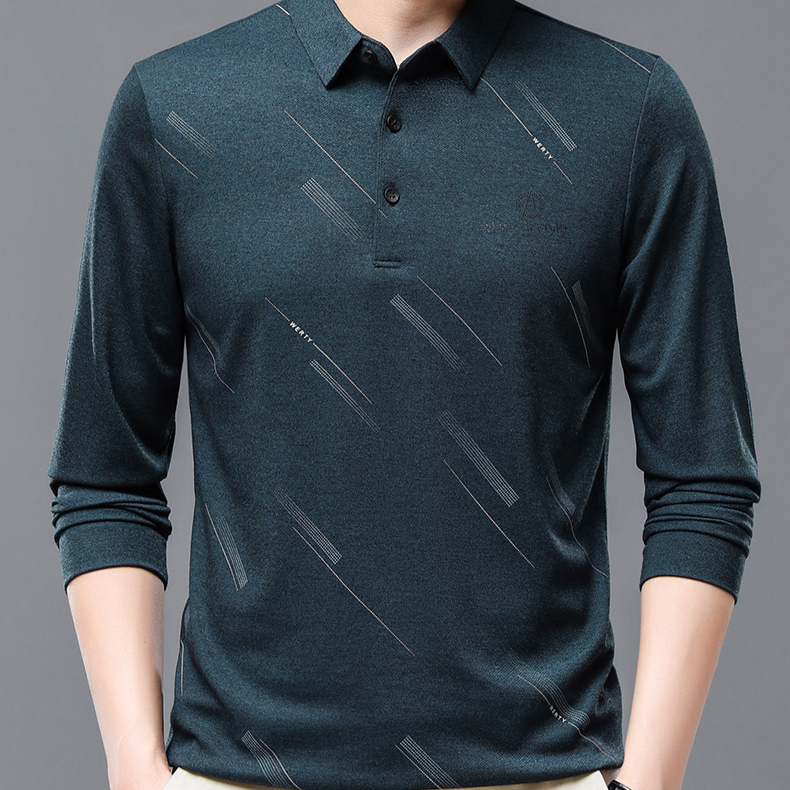 中年男性用長袖ボトムシャツ メンズ・ラペル長袖シャツ 春秋シーズンカジュアル長袖Tシャツ