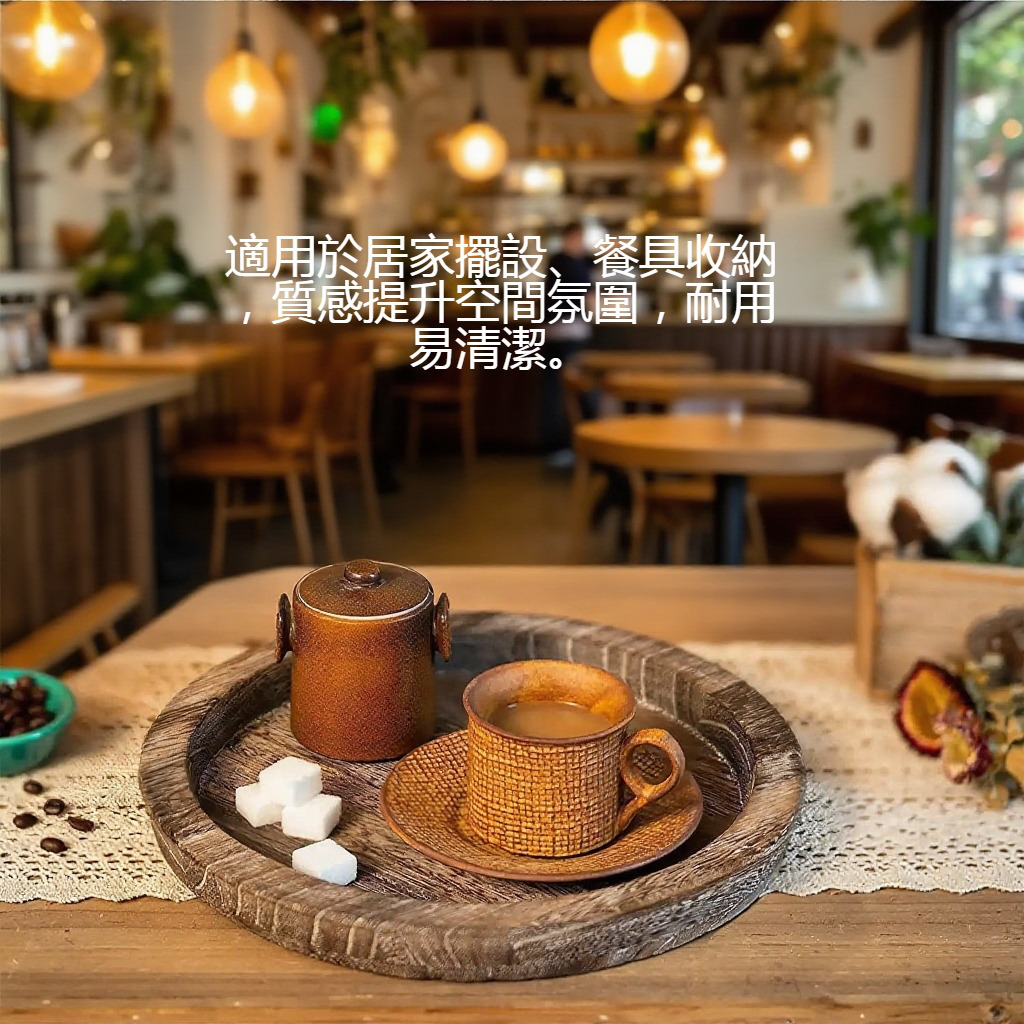 復古桐木圓形託盤