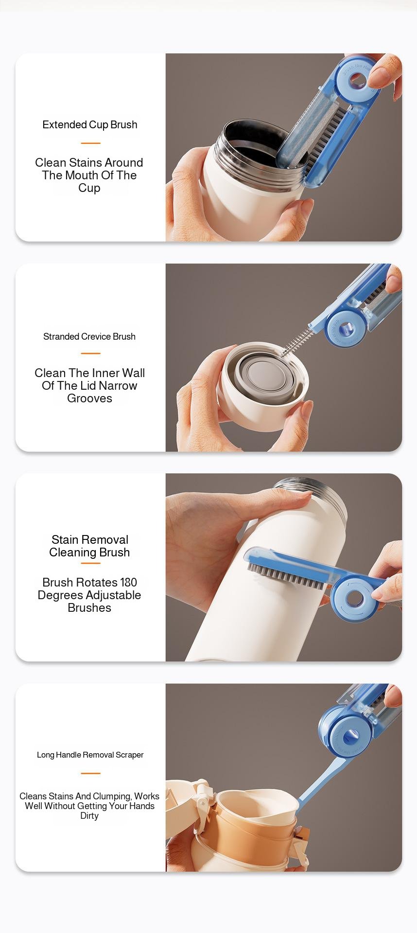 Insulated cup brush set with detachable heads