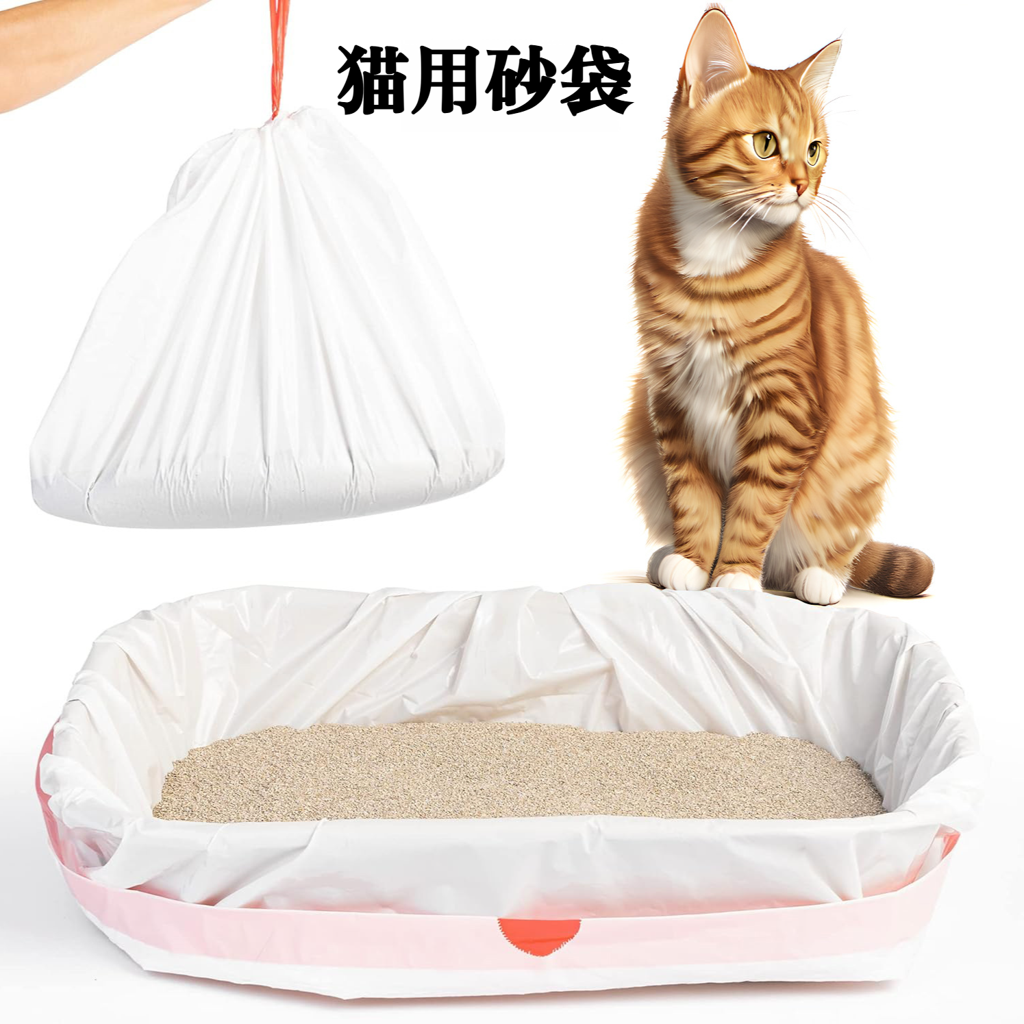 巾着型猫用トイレ袋 厚手 スマート猫用トイレ 自動収集袋 猫用トイレボックス 専用ゴミ袋 ペット用清掃袋