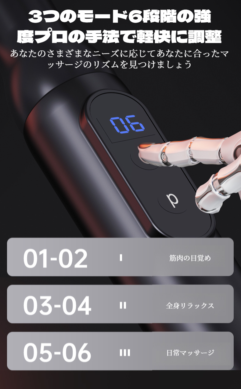 筋膜ガンの充電・電動調整部分のクローズアップ