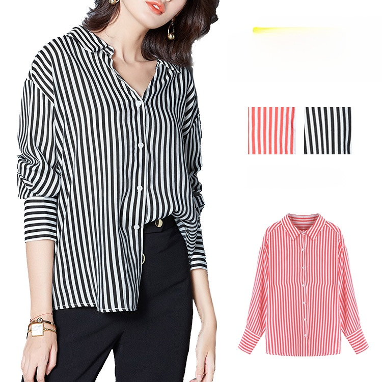 【2wayストライプシャツ】柔軟　　色褪せない　　通気　　ドレープ　　UVカット