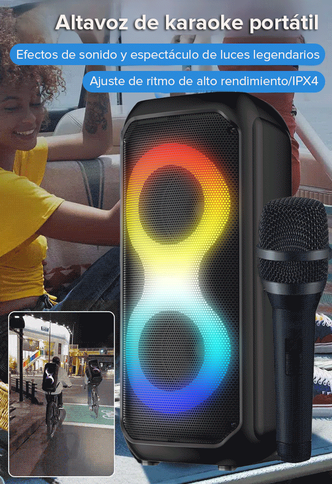  Altavoz Bluetooth portátil con micrófono incorporado y bajos potentes