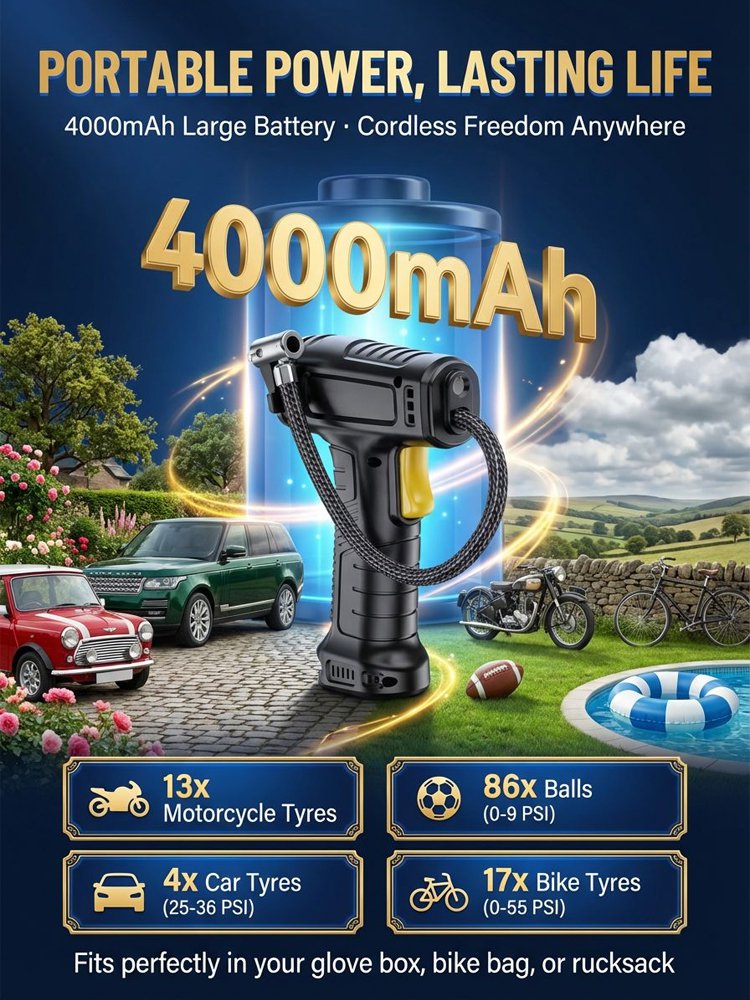 Ultra-fast wireless air pump anytime, anywhere