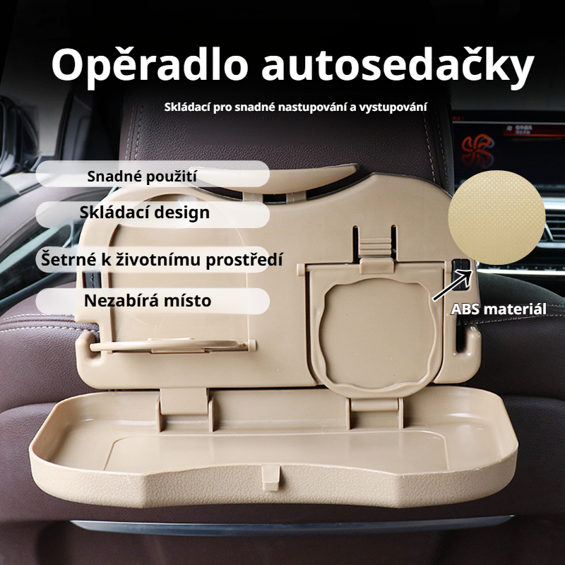 Skládací držák na nápoje na zadní straně autosedačky