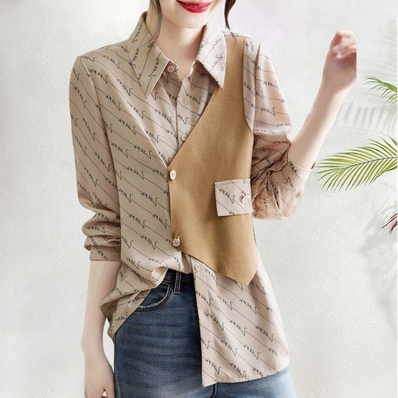 여성용 봄 여름 빈티지 셔츠 패치워크 스타일