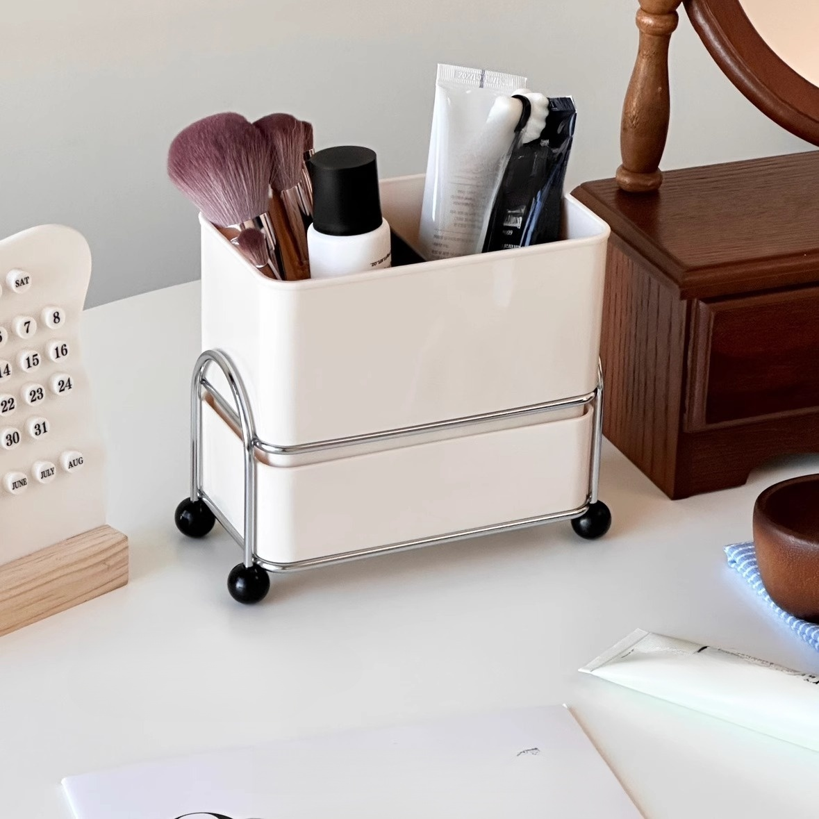 デスクトップ化粧品収納ラック洗面台排水収納ラックラック歯ブラシ歯磨き粉コーム二重層収納ボックス