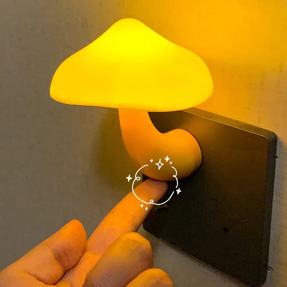 LED Night Lights Mushroom Shape Automatic Sensor Toilet Bedroom Decor Wall Lamps Light-control Senso