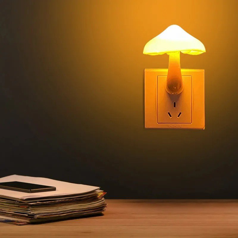 LED Night Lights Mushroom Shape Automatic Sensor Toilet Bedroom Decor Wall Lamps Light-control Senso