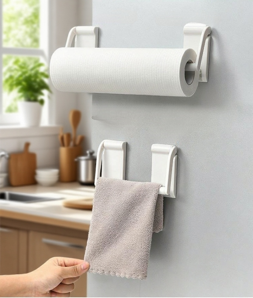 자기 흡입 기능으로 벽에 부착된 랩수납대