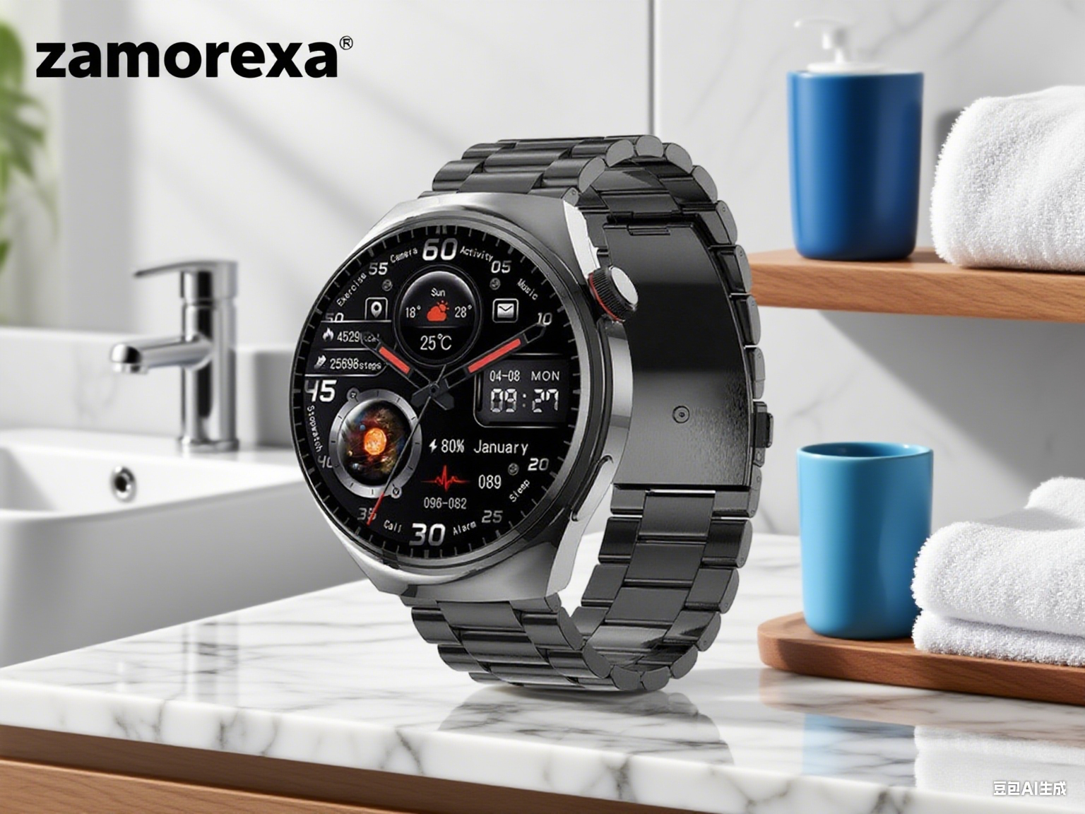 Zegarek do pomiaru poziomu cukru we krwi ze stalowym paskiem