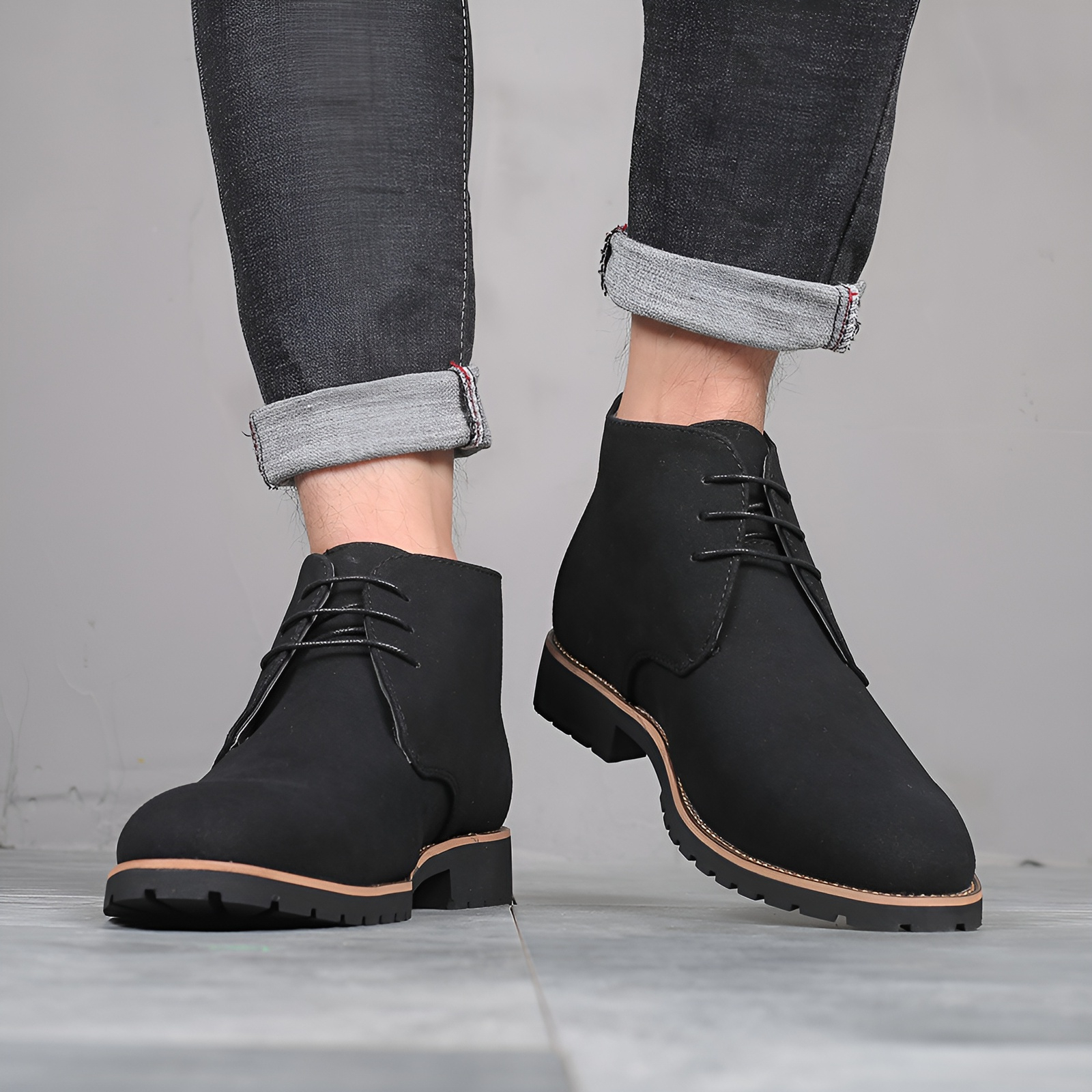  秋季メンズ尖頭カジュアルレザーシューズ 紳士ブーツ 前紐ローヒール大きいサイズマーチンブーツ スエードメンズシューズ