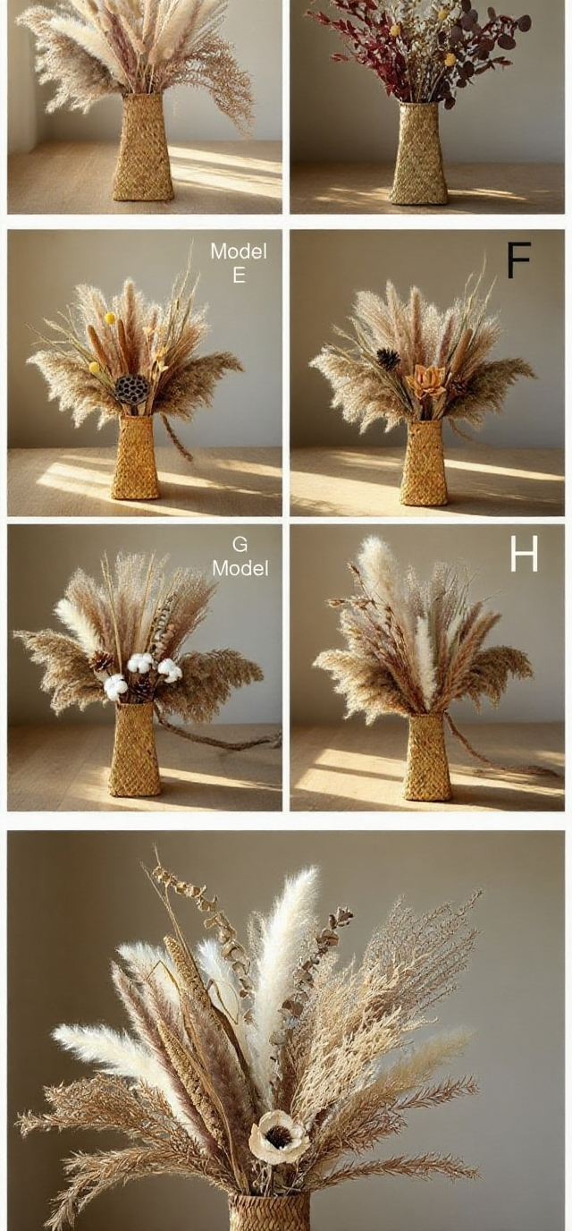 Přírodní sušený rákosový dekorativní set na stůl