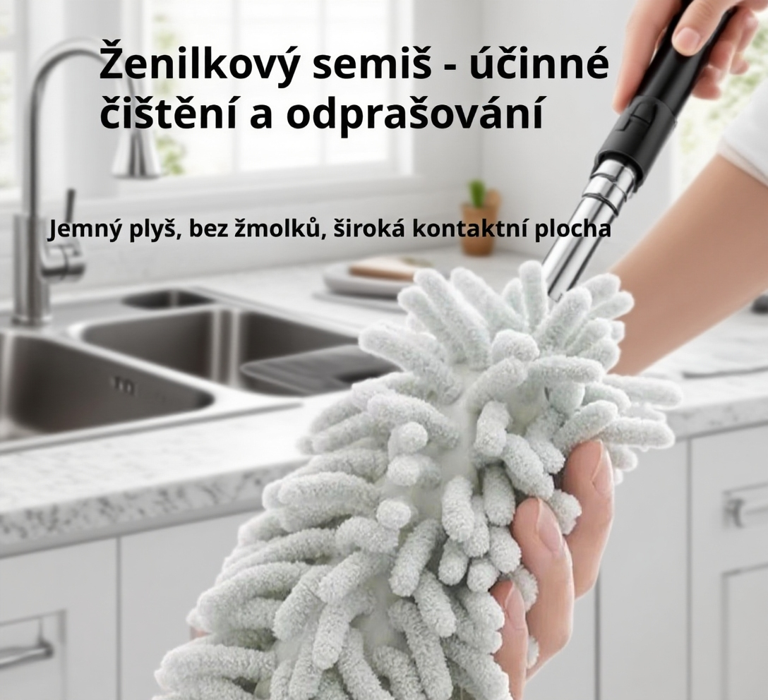 Zametání pavučin pomocí prachovky z kuřecího peří