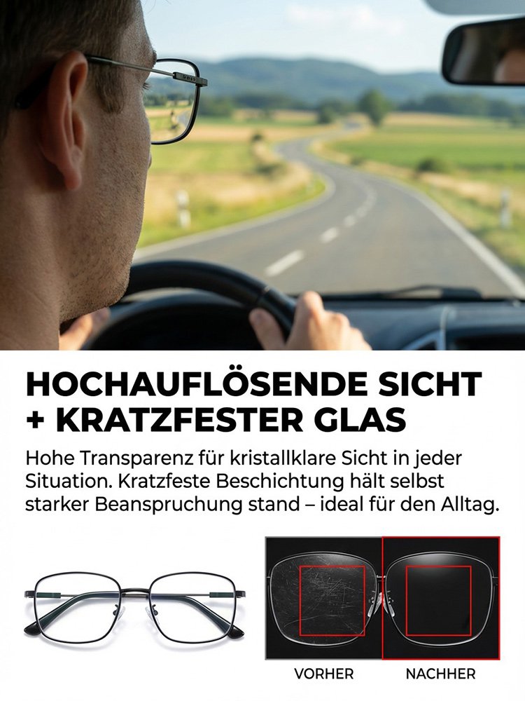 Ultraleichte Großrahmen-Mehrfokus-Titanbrille für Alterssichtigkeit.
