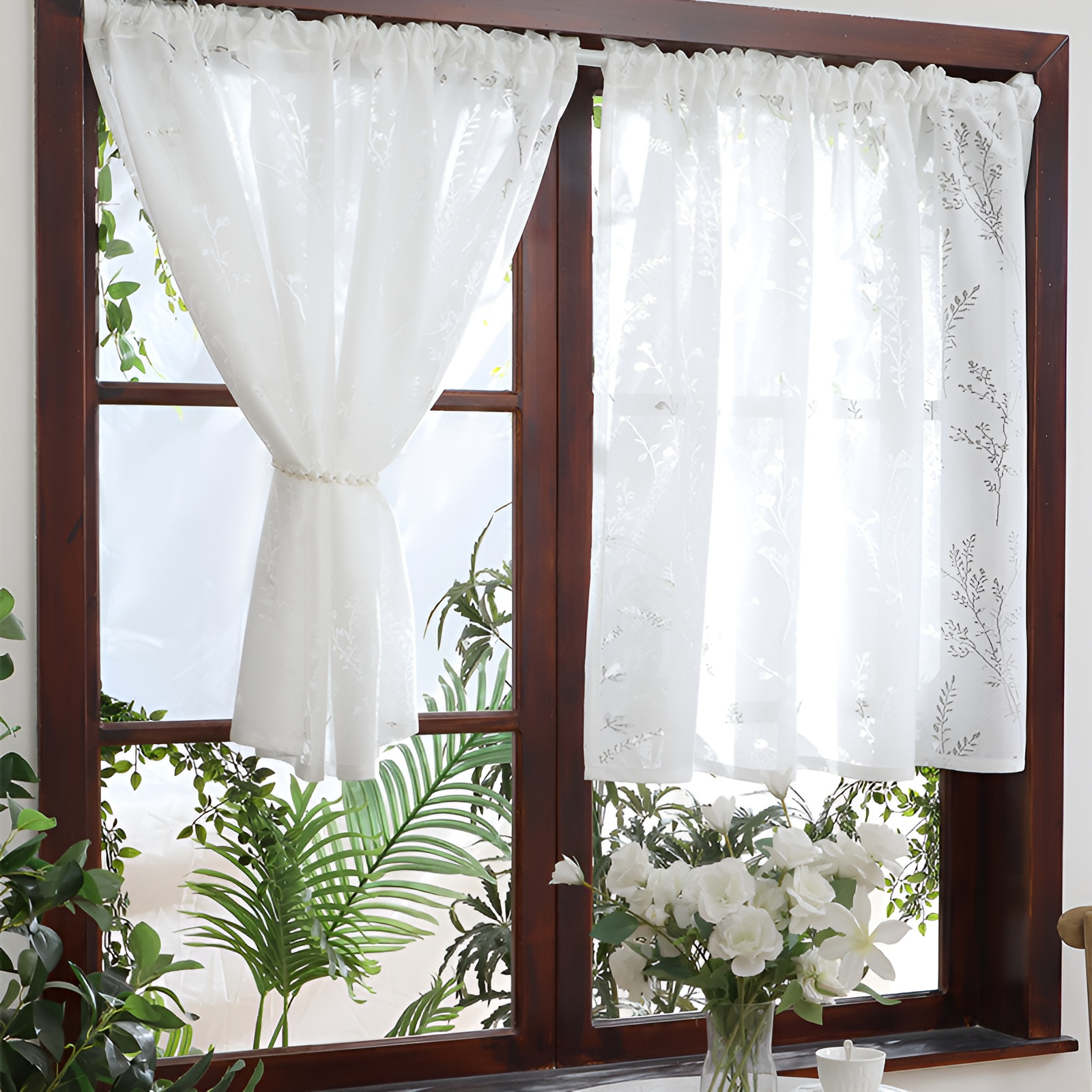 田園風アメリカンラベンダーの花のカーテン 窓のカーテン フレンチホワイトレース リビングルーム バルコニー 出窓 ドアカーテン パーティション
