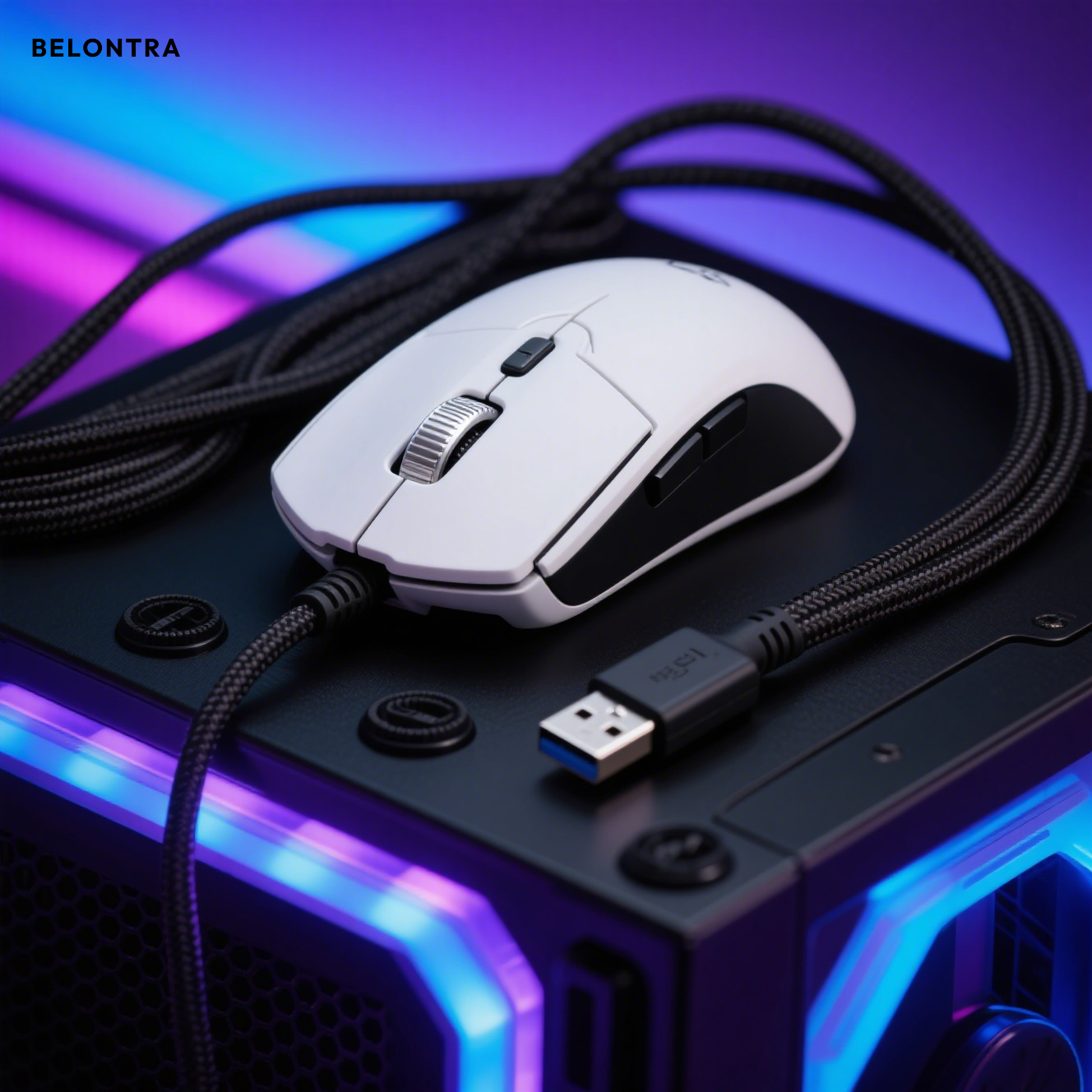 Boční pohled na tichou počítačovou myš