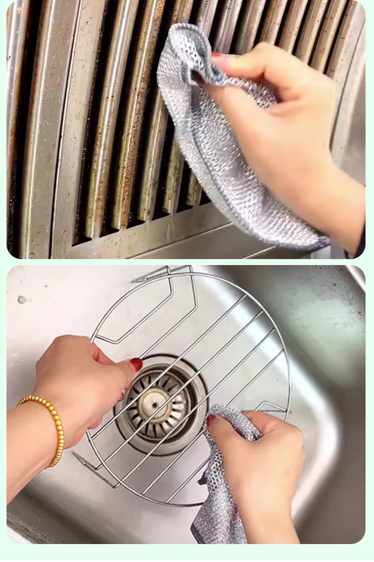 Robustes Stahldrahtgewebe bei der Reinigung einer Küchenspüle