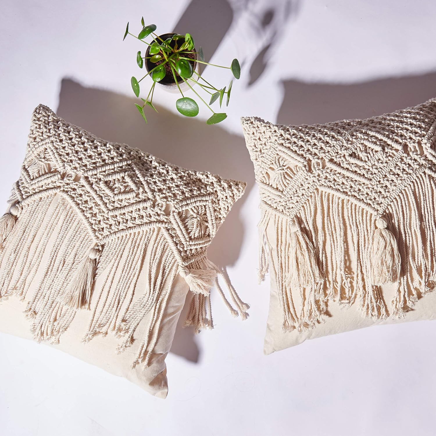 Sofakissenbezug, Kissenbezug, Baumwollfaden, Baumwollseil, handgewebt, Quasten-Stil, Bohemian-Stil