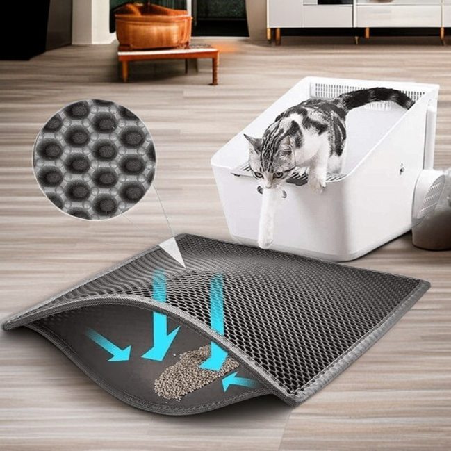 猫トイレマット 猫砂マット 猫砂取りマット 飛び散り防止 90x60CM 複数サイズ・色 猫マットトイレ 二重構造 マッサージ式 洗える・掃除簡単 EVA滑り止めマット 防水防カビ 臭さ防止 折り畳み