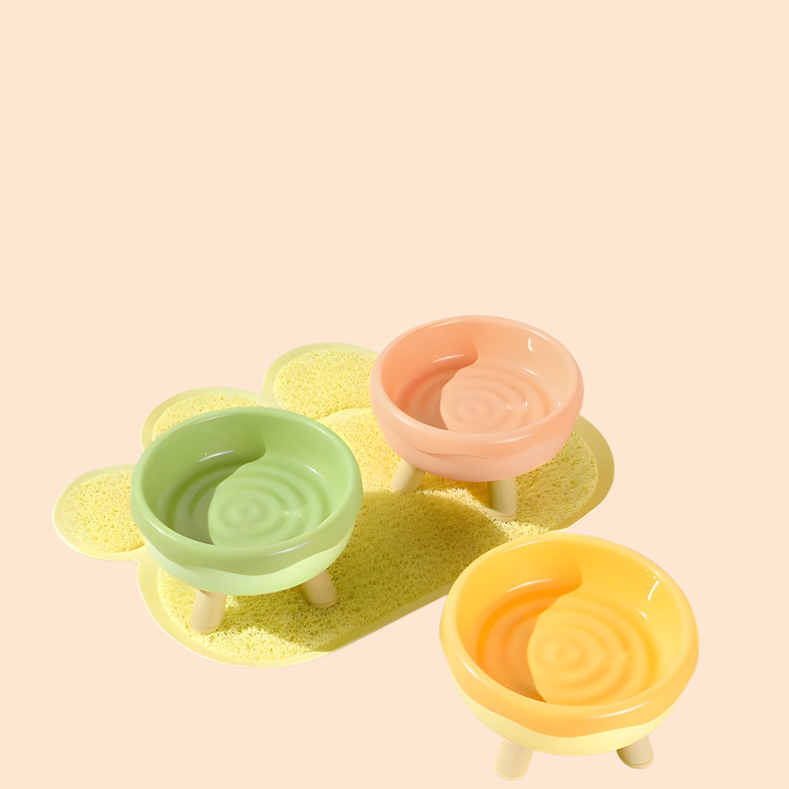 JMY-甜甜圈馬卡龍色貓碗四腳高碗塑膠平口貓咪食盤寵物用品