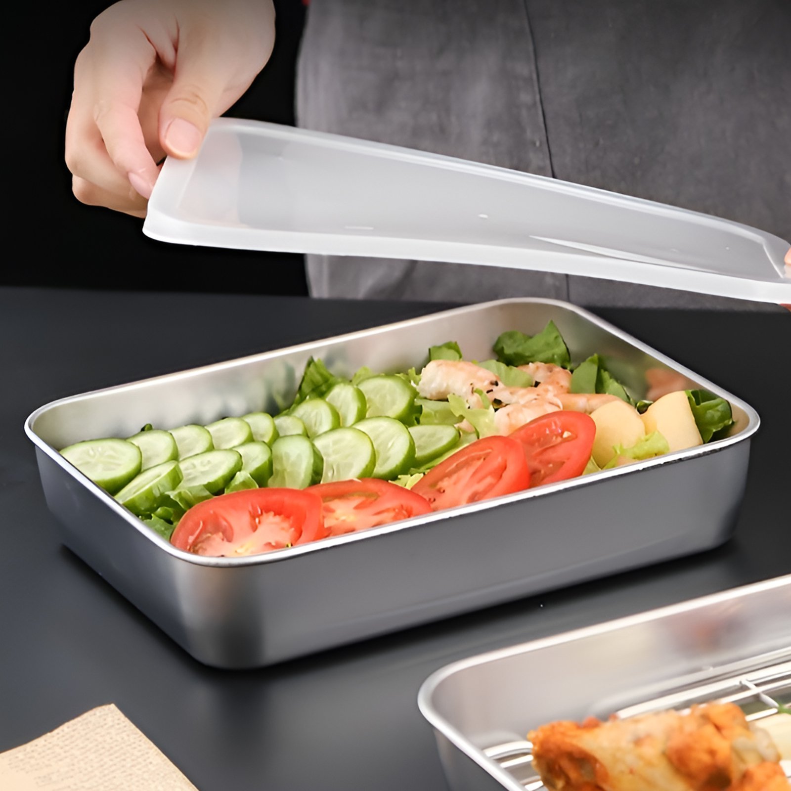 ステンレス製深型ベーキングトレイ 日本製 平底 ホテルトレイ 準備トレイ 蓋付き 冷蔵庫 冷蔵 鮮度保持ボックス