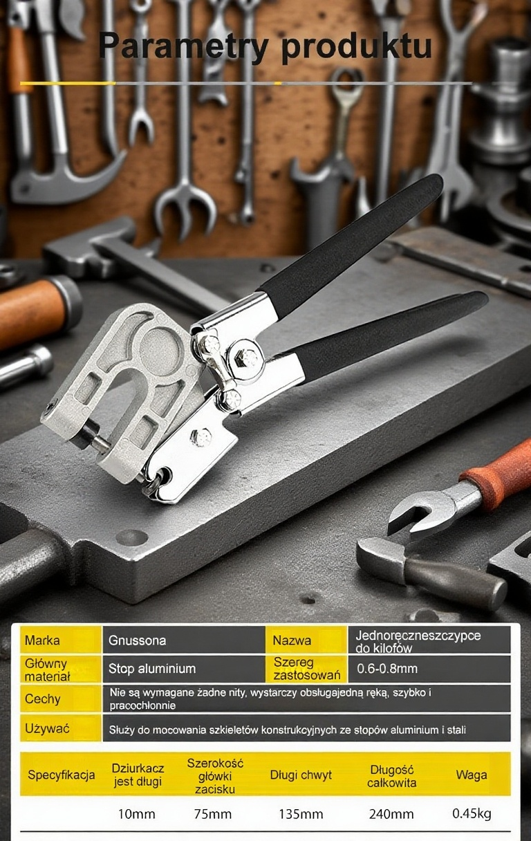 Aluminiowe szczypce do profili w trakcie pracy