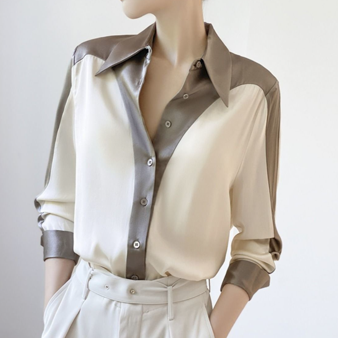 السيدات قميص طويل الأكمام تصميم أنيق