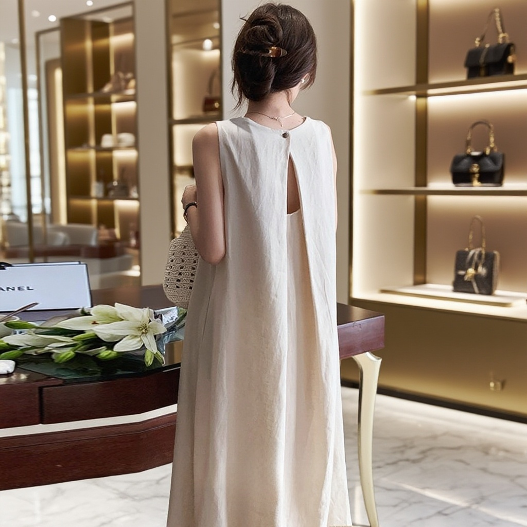 블랙 햅번 스타일 민소매 롱 원피스 전면 이미지