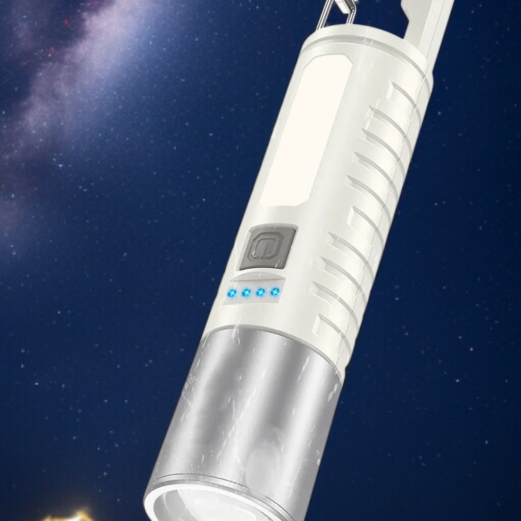 캠핑 다용도 랜턴 신축 줌 사이드 라이트 캠핑 랜턴 고출력 화이트 레이저 전력 표시 후크 랜턴