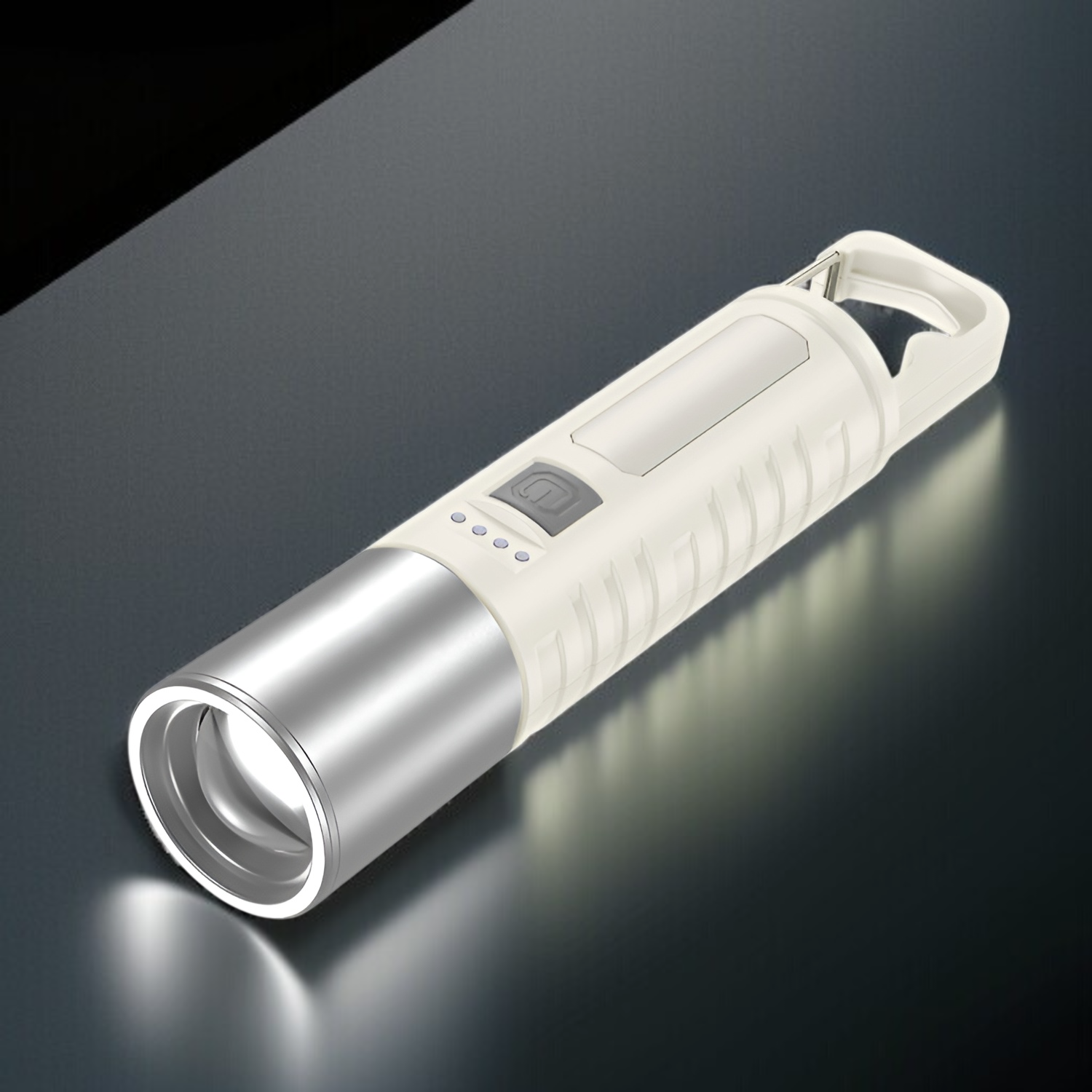 캠핑 다용도 랜턴 신축 줌 사이드 라이트 캠핑 랜턴 고출력 화이트 레이저 전력 표시 후크 랜턴