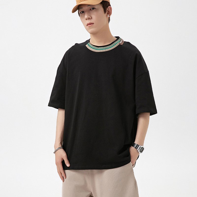 Volné jednobarevné módní krátké tričko v japonském stylu