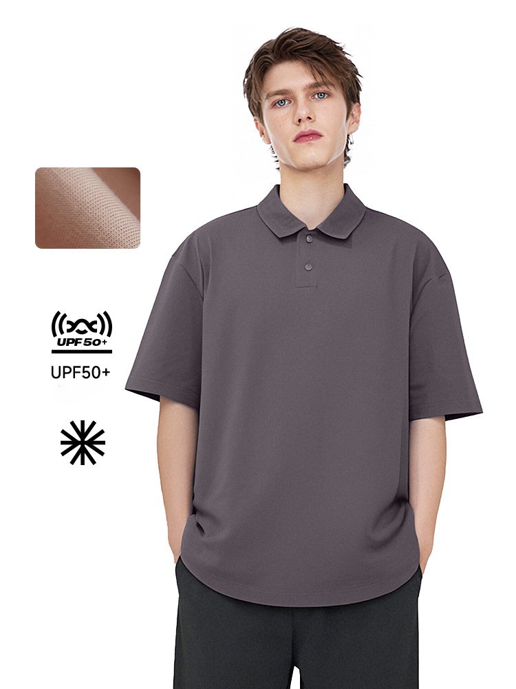 Mátově hnědé polo tričko s volným krátkým rukávem