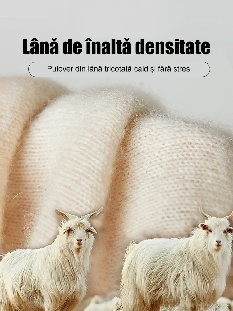 Pulover tricotat din cașmir fără cusături cu guler înalt pe jumătate de cașmir