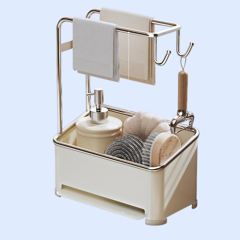 ชั้นวางของอเนกประสงค์ในครัว ชั้นวางฟองน้ำและผ้า ตะกร้าเก็บของอ่างล้างจาน