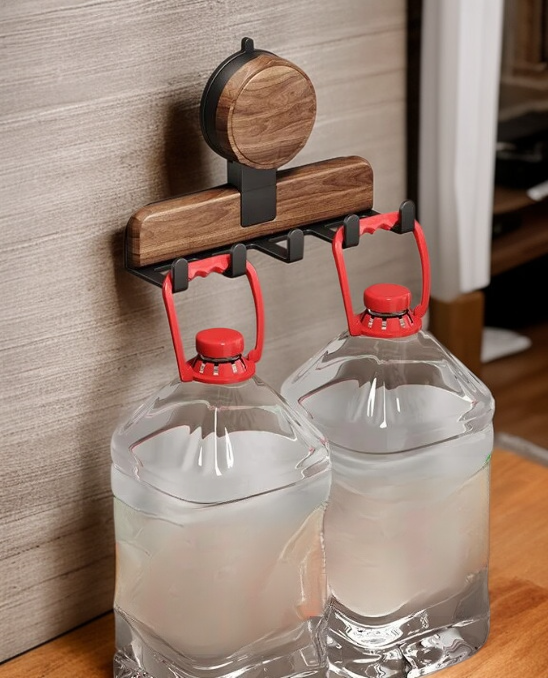 Easy install suction cup hook with natural walnut finish