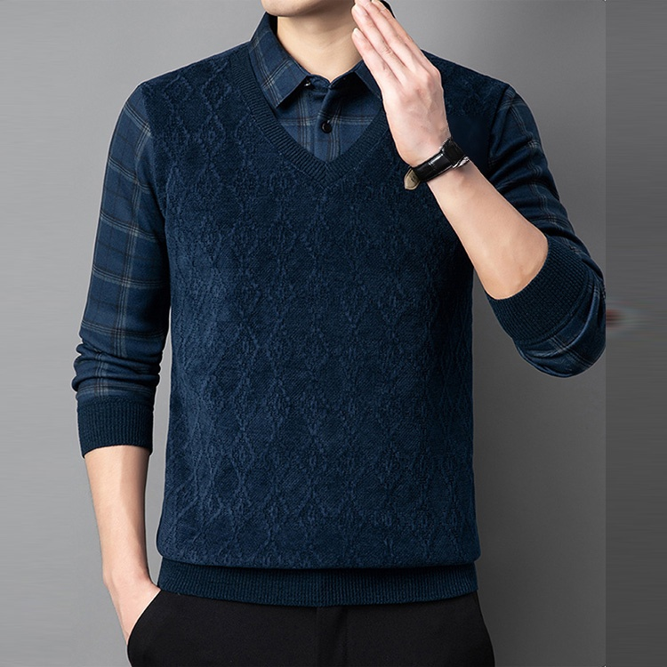 기모 도톰 페이크 레이어드 니트 스웨터