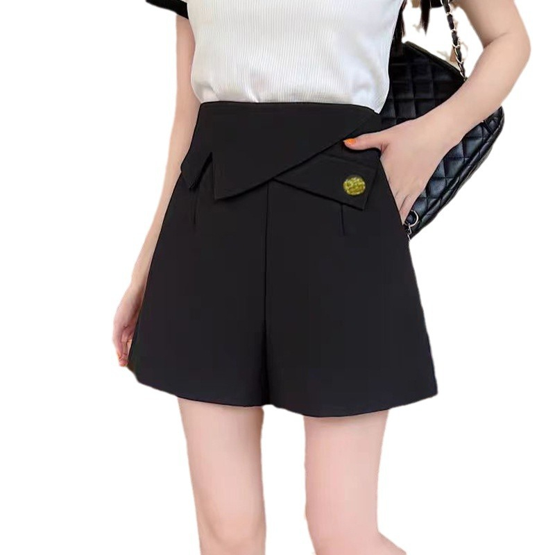 夏のハイウエストカジュアルレディースショーツ A ラインワイドレッグデザイン気質カジュアルスリムスーツパンツ