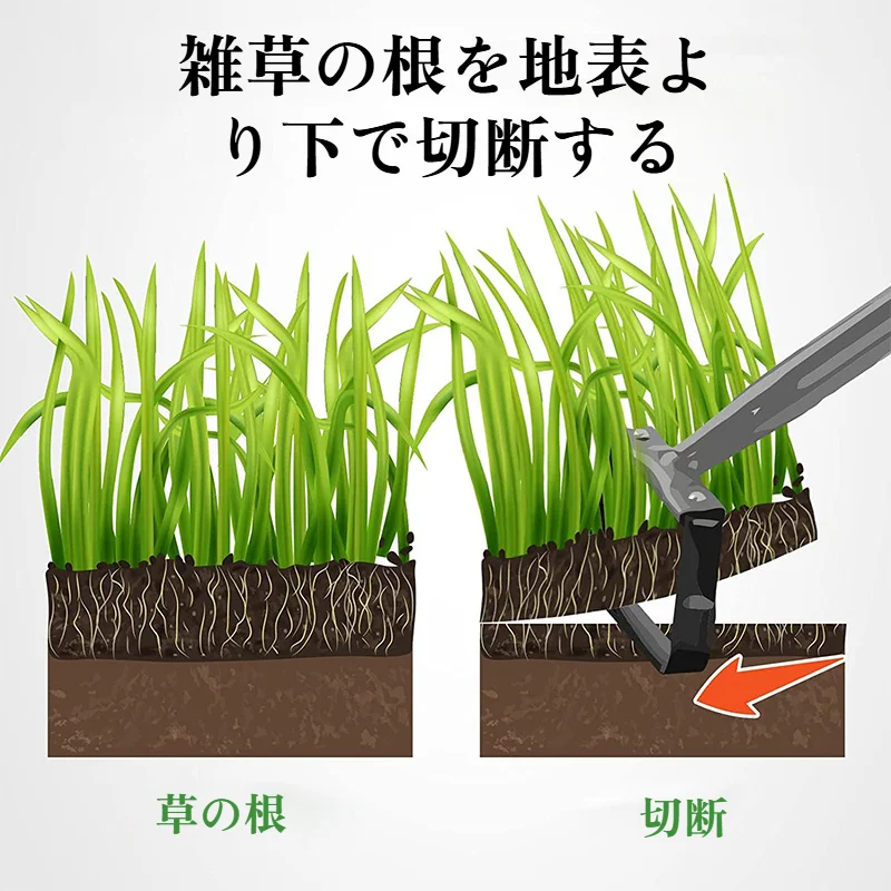 庭鍬で花壇の雑草取りを行うシーン