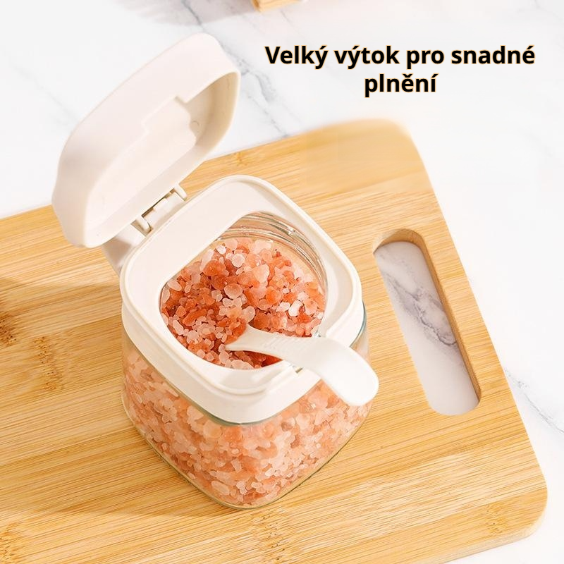 Skleněná sada kořenek s boxem – kuchyňský set na koření a sůl