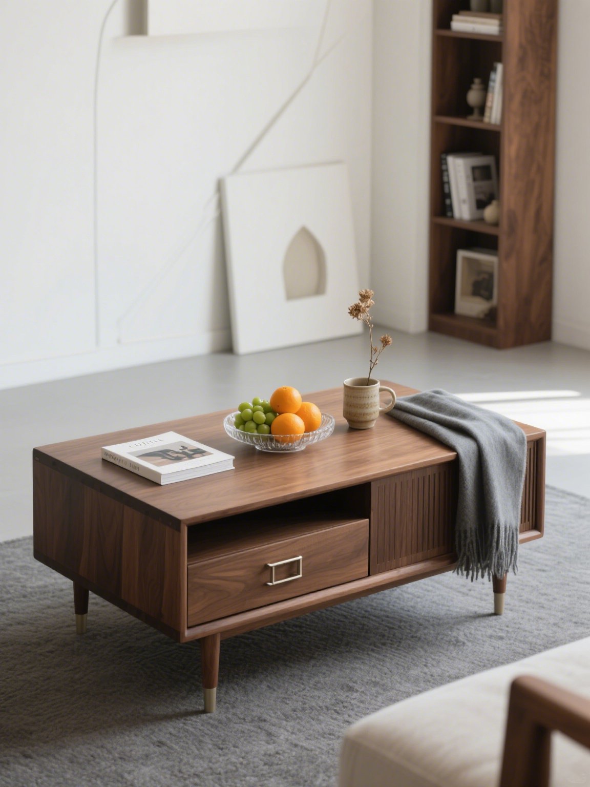 おしゃれなリビングルームに設置された収納コーヒーテーブル