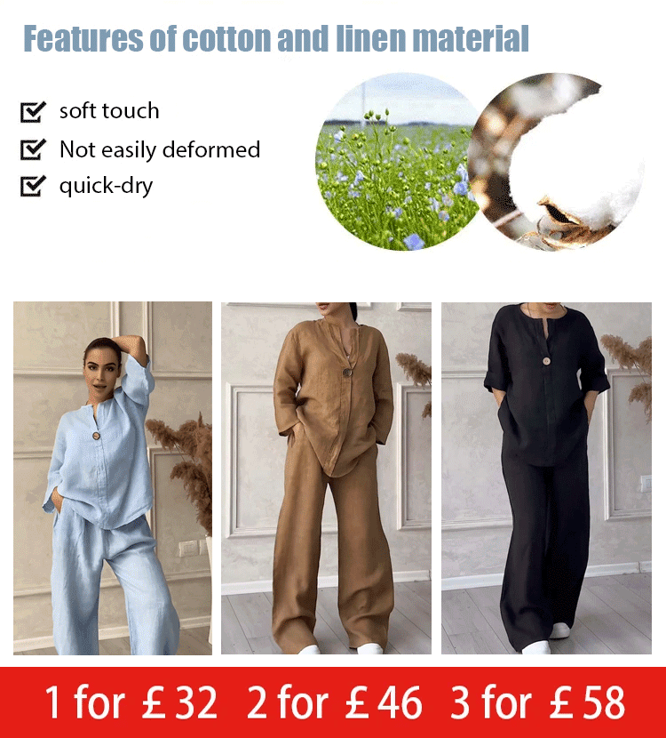 Fashionable solid color cotton and linen casual set