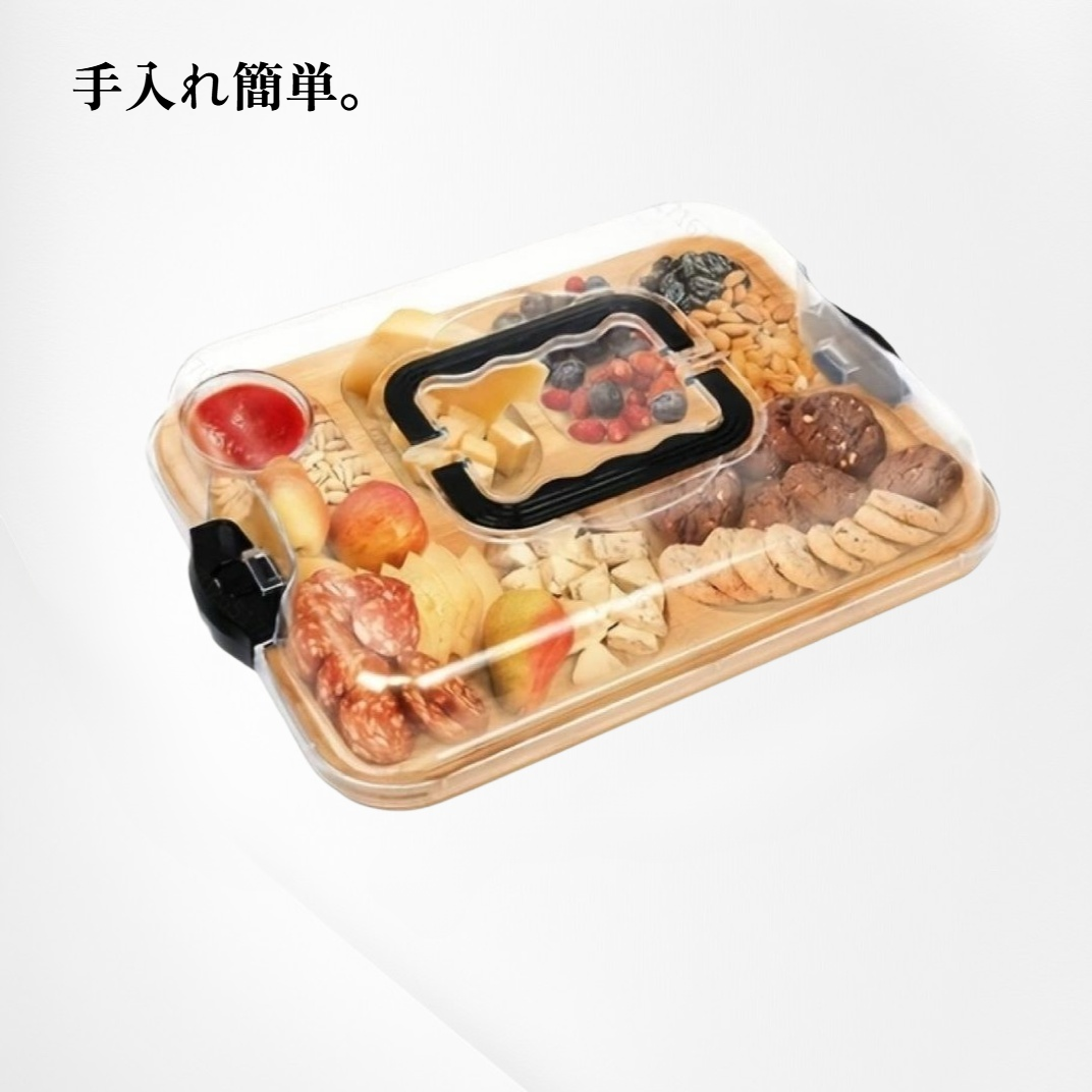 木製多機能チーズボード 竹製仕切りトレイ ピクニックレストラン用フルーツプレート