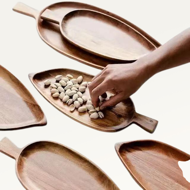 간식 플래터 나뭇잎 모양 접시 아카시아 치즈 스시 플레이트