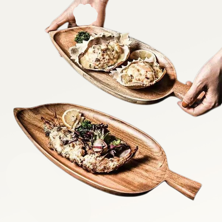 간식 플래터 나뭇잎 모양 접시 아카시아 치즈 스시 플레이트