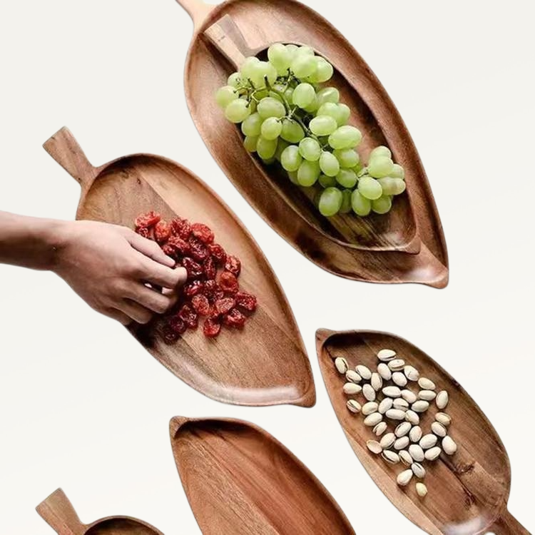 간식 플래터 나뭇잎 모양 접시 아카시아 치즈 스시 플레이트